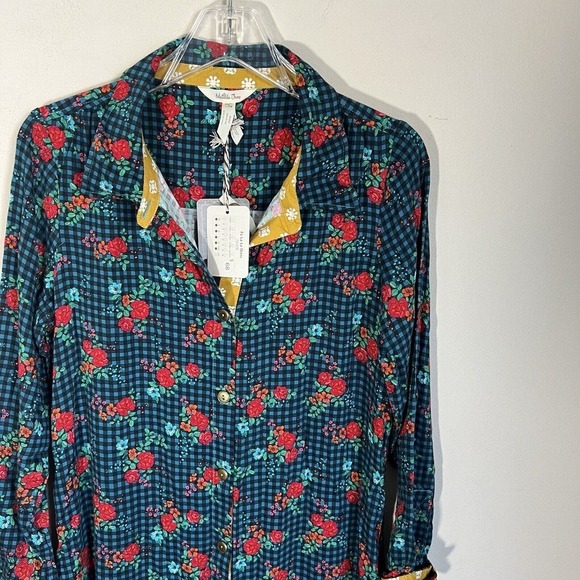 Matilda Jane Floral Plaid Check Shirt Dress Green Button Down S Longsleeves New - Picture 6 of 8